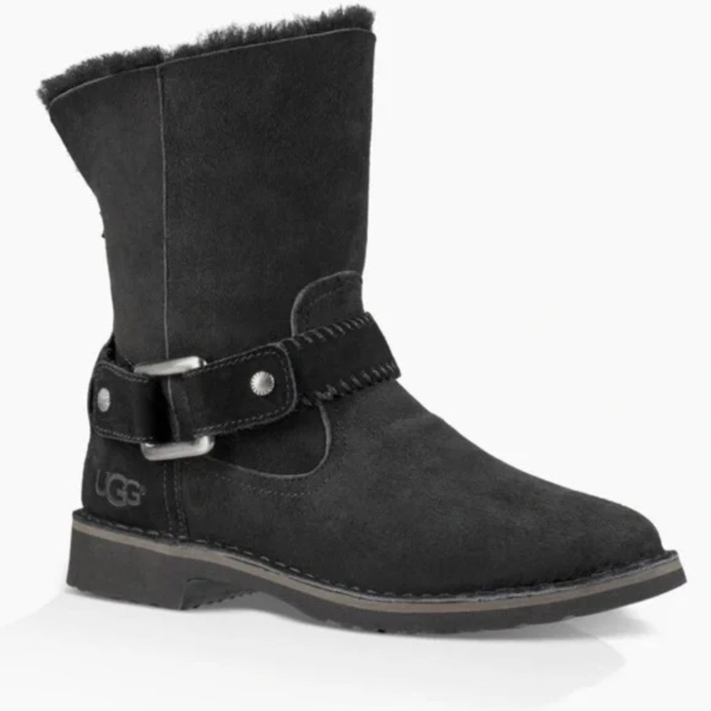 UGG CEDRIC BLACK BIKER BOOTS Size 7